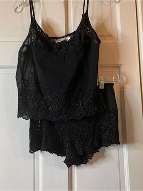 Fashion Bug Black Lace-Trim Cami and Short Lounge Set